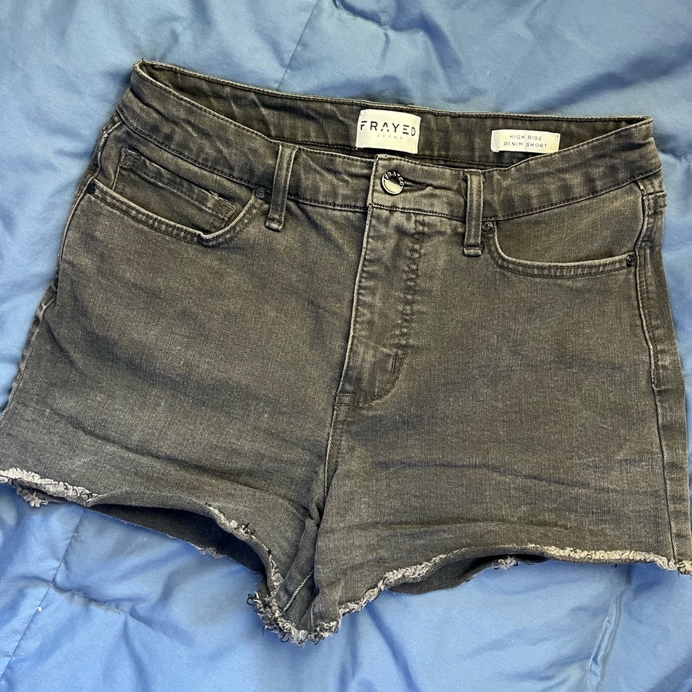 Frayed High-Rise Black Denim Shorts by FRAYED